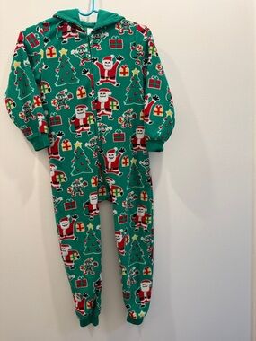 The Children's Place Green Santa & Tree Fleece One-Piece Pajamas